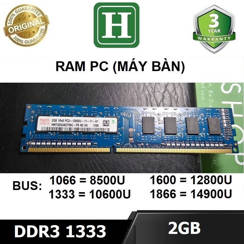 Ram PC DDR3 (PC3) 2Gb bus 1600 - 12800U tháo máy chính hãng, bảo hành 6 tháng
